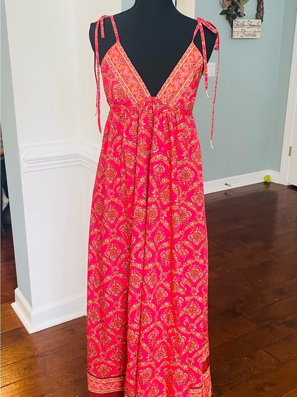 Free People Pink and Gold Paisley Tie-Shoulder Maxi Dress